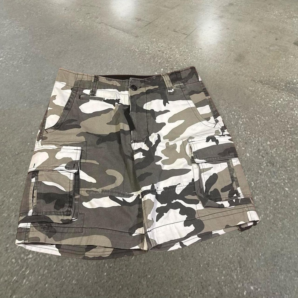 Backbone Grey White Camo Cargo Shorts Mens Size 30 Y2K Camouflage Streetwear